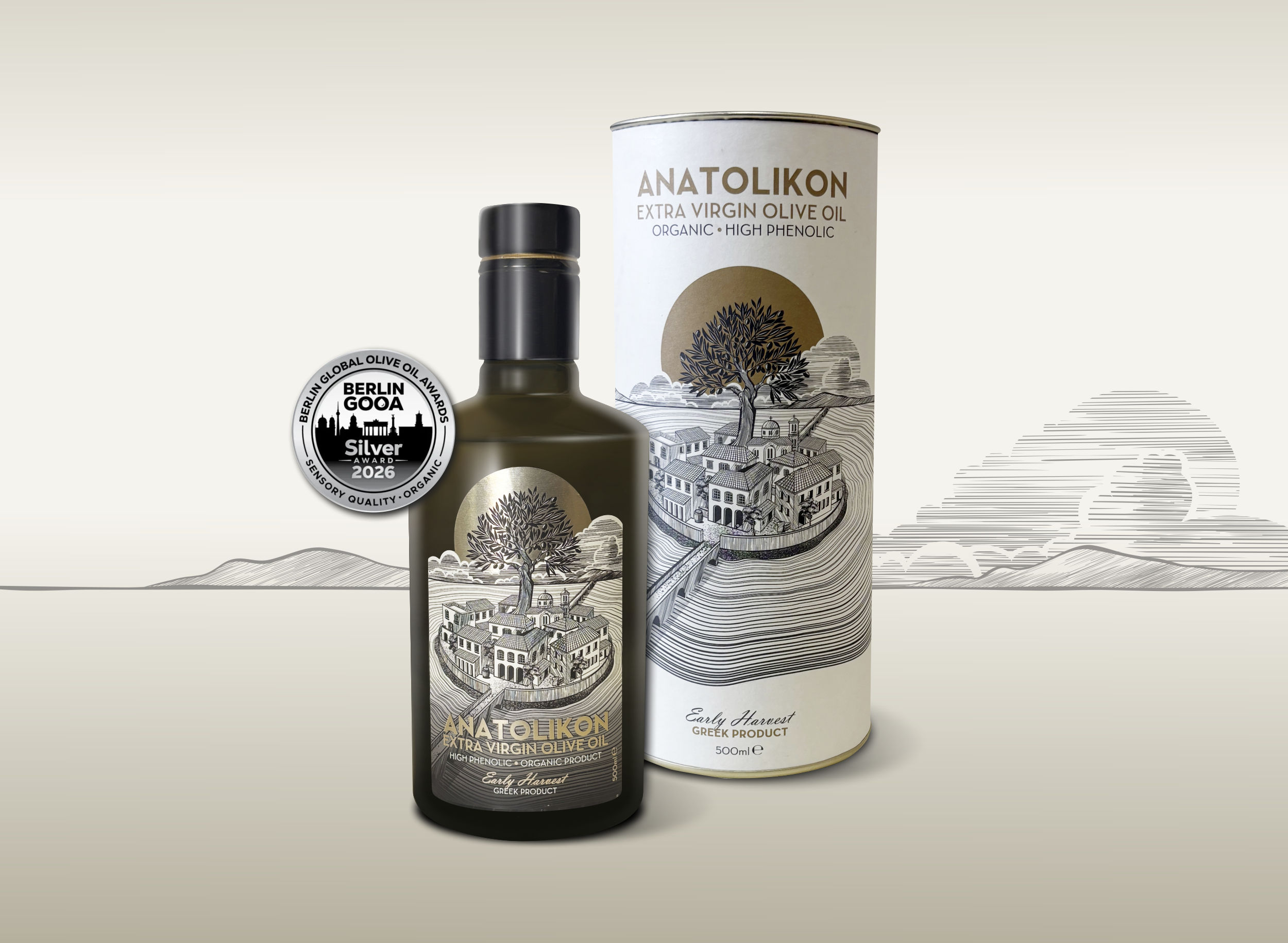 ANATOLIKON extra virgin olive oil 500ml bottle and gift box - organic high phenolic Greek product